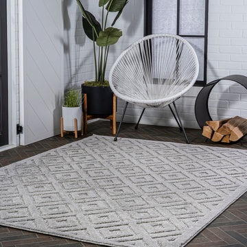 Portmany Neutral Diamond Trellis Indoor/outdoor Area Rug